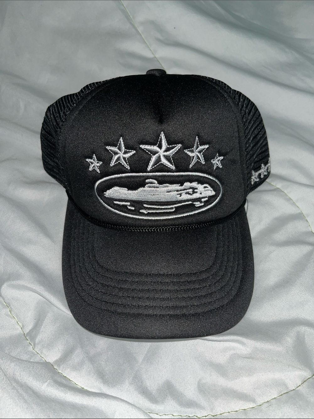 Black Trucker Hat with Embroidered Stars and Patch Men&Women